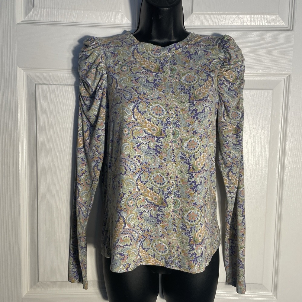 Maison D'Amelie Shirt Women‎ XS Floral Paisley Long Sleeve Ruched Feminine Top